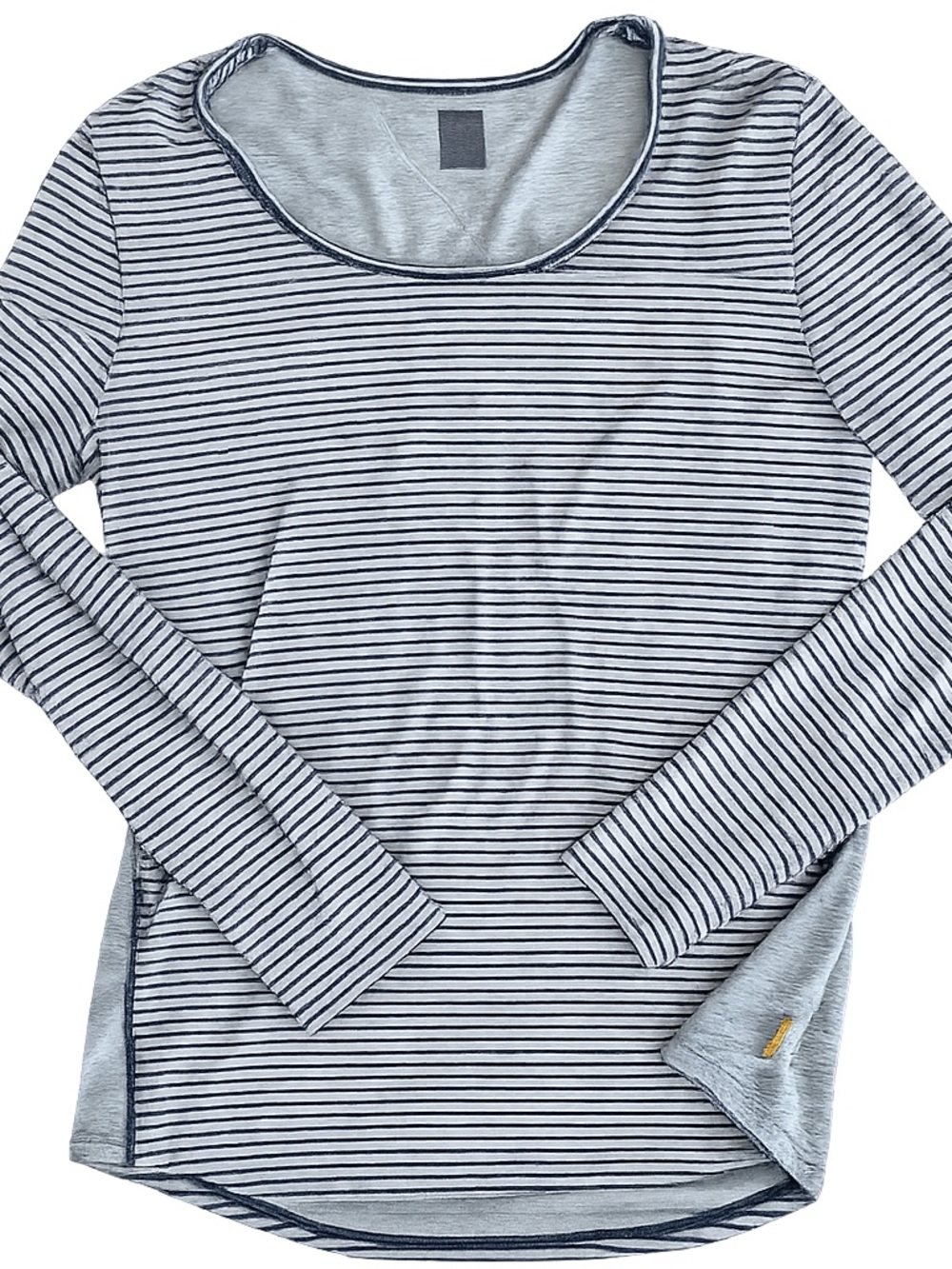 Lucy Light Gray and Navy Striped Long-Sleeve Scoop Neck Top